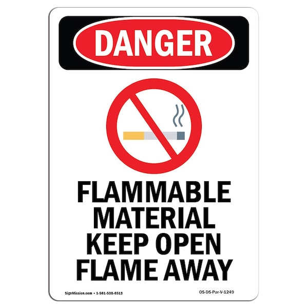 Safety Sign, OSHA Danger, 5" Height, Flammable Material, Portrait, 10PK